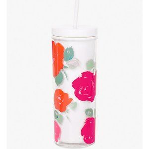 kate spade brushy rose acrylic tumbler with straw nwt